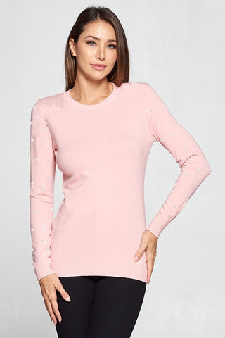 Pink Pearl Sweater Plus -Shoulder Pearl