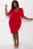 Red Fringe Sleeve Dress - Plus