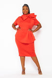 Red Side Bow Peplum Dress