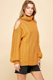 Gold Mustard Shoulder Cut-Out Turtleneck Sweater