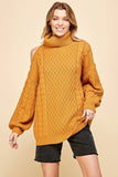 Gold Mustard Shoulder Cut-Out Turtleneck Sweater