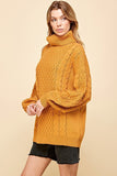 Gold Mustard Shoulder Cut-Out Turtleneck Sweater