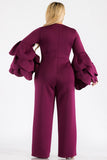 Burgundy Petal Sleeve Jumpsuit - Regular & Plus