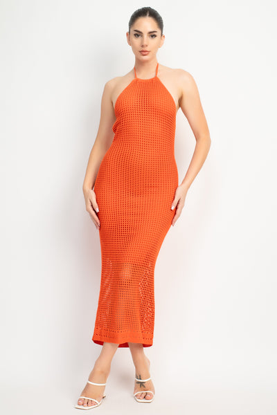 Orange Crochet Maxi Dress with Lining