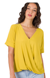 Golden High Low Draped Front Top -Plus & Regular & Cardigan Set