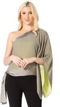 Two-Tone One Shoulder Blouse - Plus & Regular