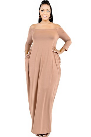 Tan Nude Off Shoulder Maxi - Plus